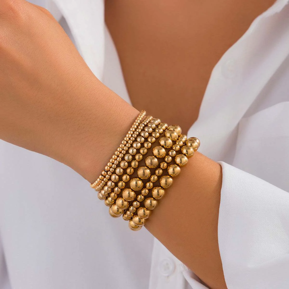 Crafted Goldtone Beaded Stretch Bracelet Set High-Quality