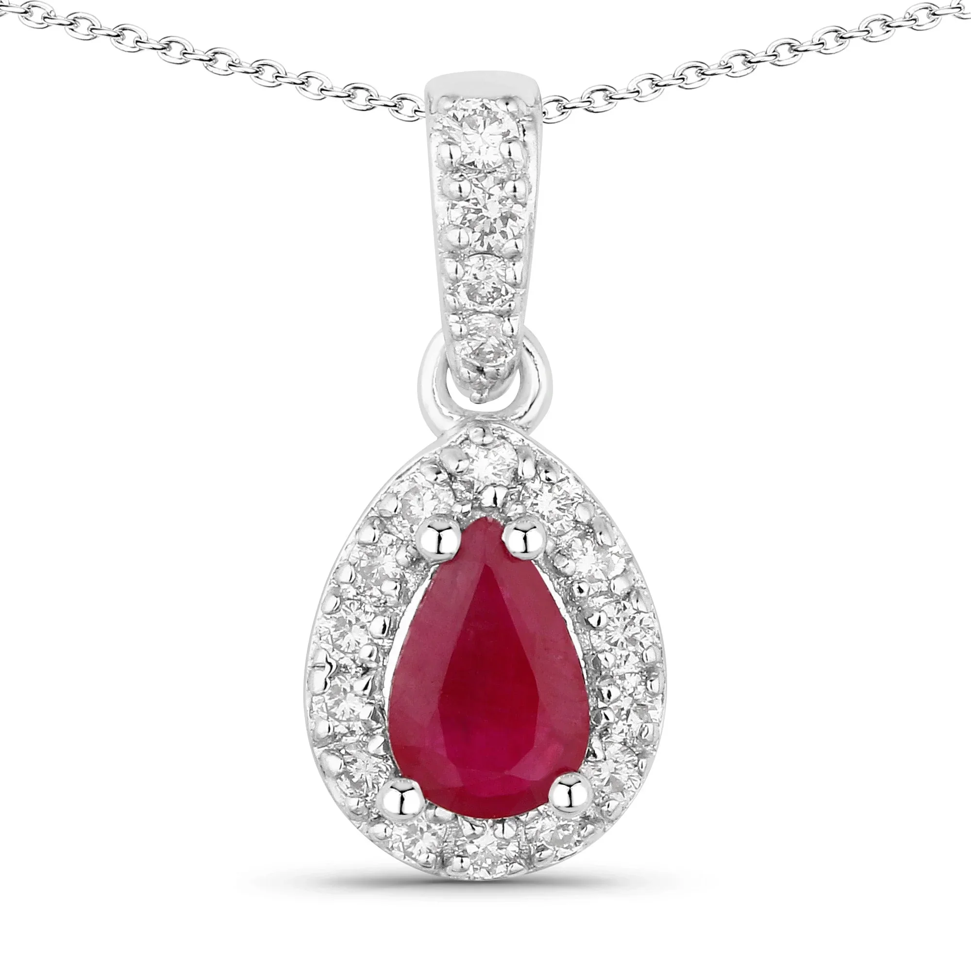 Carefully Designed 0.40 Ct Pear Pink Ruby Lab Diamond Prong Silver Halo Teardrop Pendant Necklace Stylish