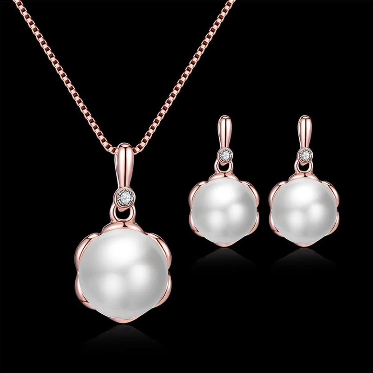 Dependable Pearl Rose Goldtone Blossom Pendant Necklace Set Top-Quality