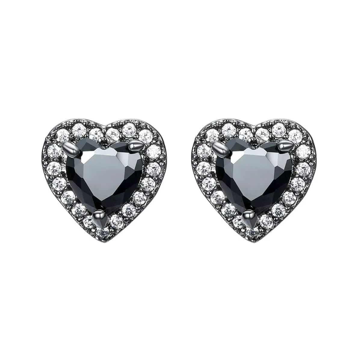 Certified Black Crystal Cubic Zirconia Blacktone Halo Heart Stud Earrings Safe