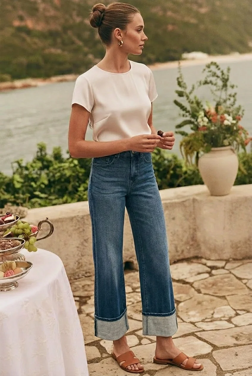 Breathable Tummy Control High Rise A-wide Jeans Crafted