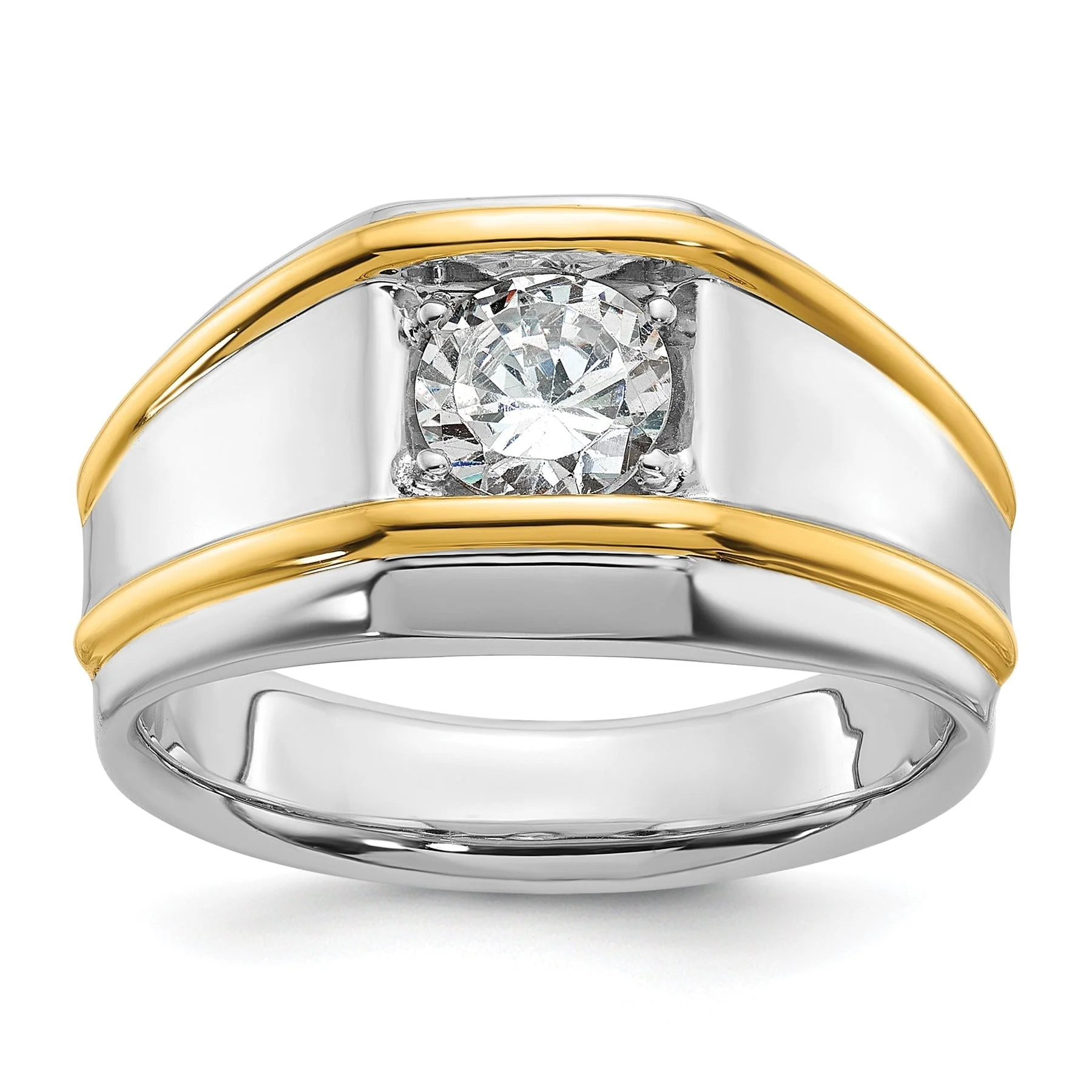 Stylish 14k Two-tone 1 carat Lab Grown Diamond Men's Solitaire Ring Proven
