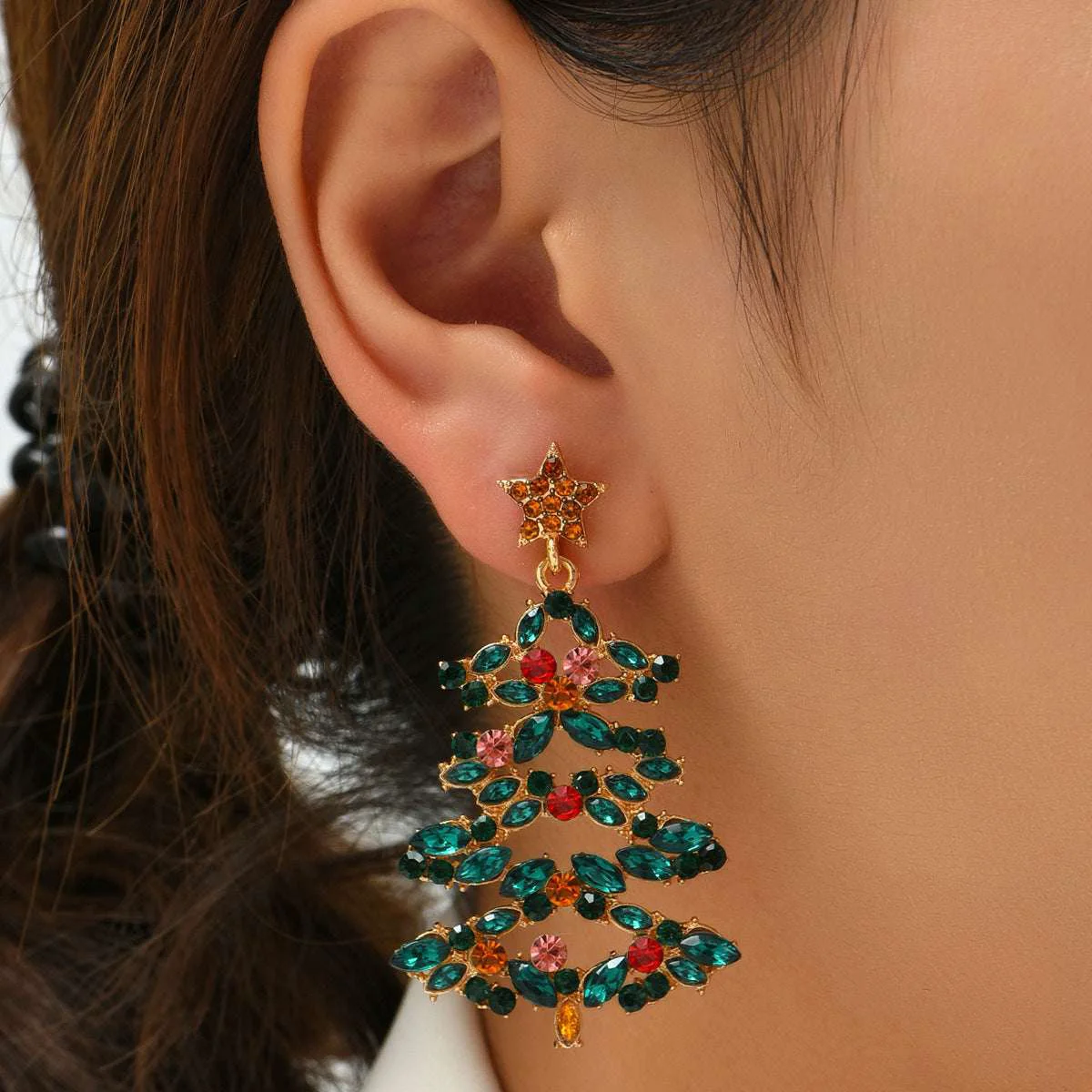 Carefully Designed Green Crystal Cubic Zirconia Tree Drop Earrings Top-Quality