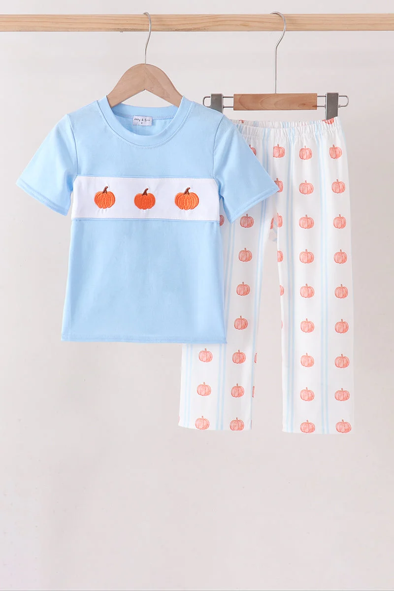 Minimalist Blue Pumpkin Embroidery Pants Set Proven