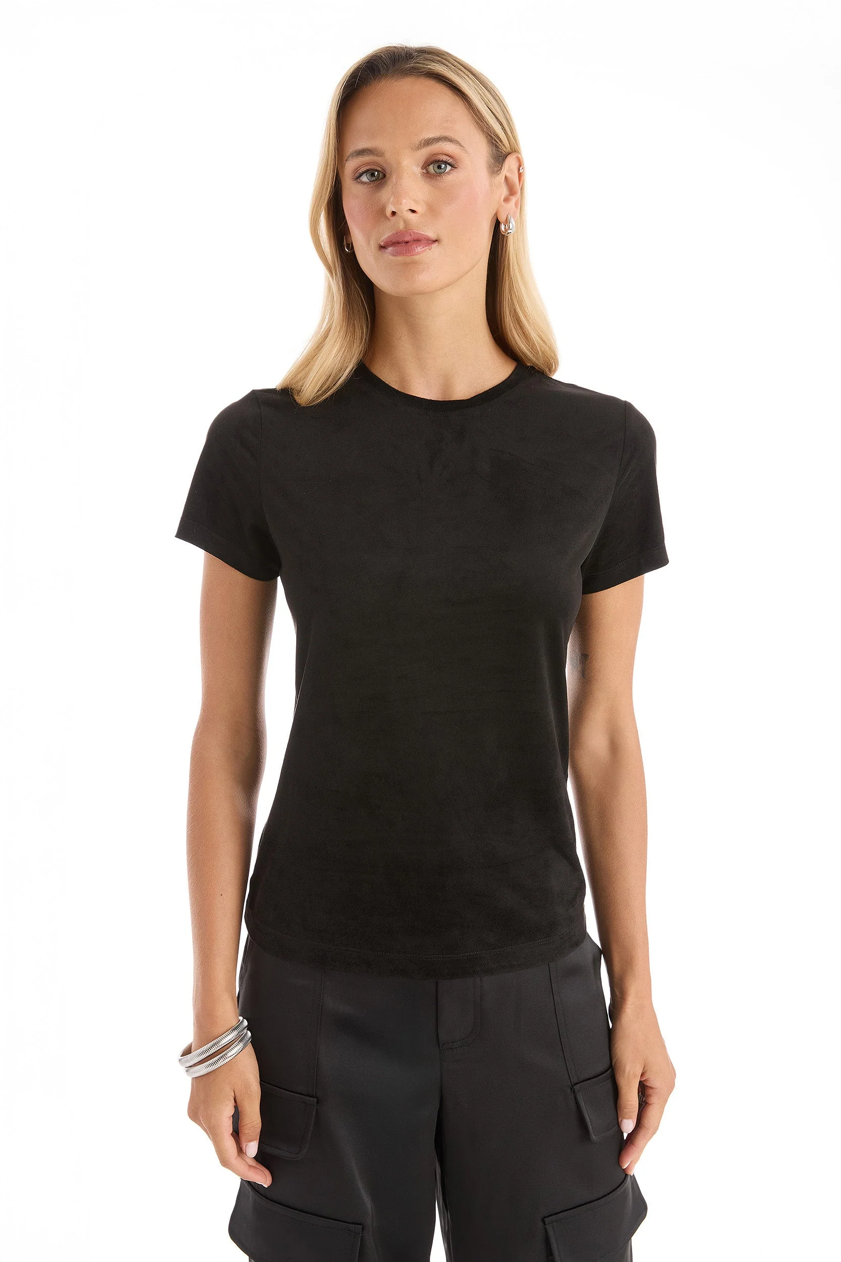 Selected Amaya Suede T-Shirt - Black High-End