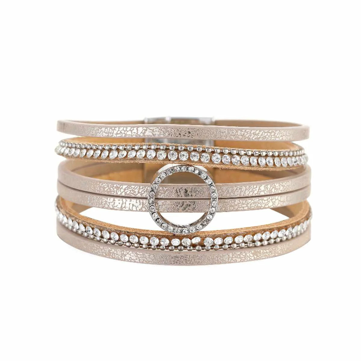 Consistent Coffee Polystyrene Cubic Zirconia Silvertone Bead-Chain Circle-Charm Bangle Top-Quality