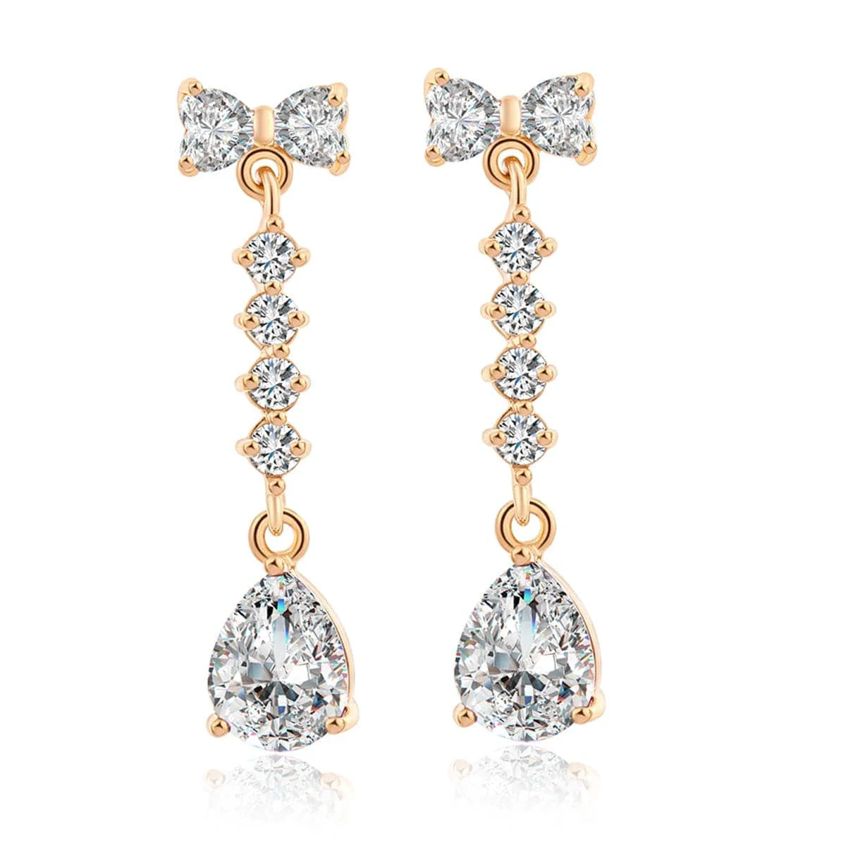 Unique Crystal Cubic Zirconia Bow Drop Earrings Carefully Designed