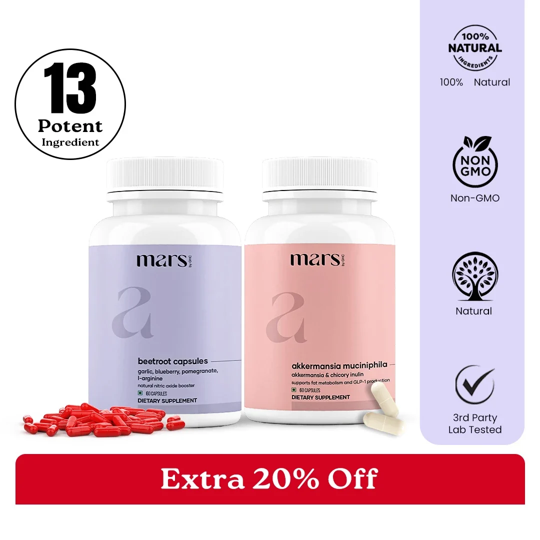 Enhanced FusionFlow GLP-1 Combo Mars Beetroot Nitric Oxide Booster Mars Akkermansia Muciniphila Capsules Solid