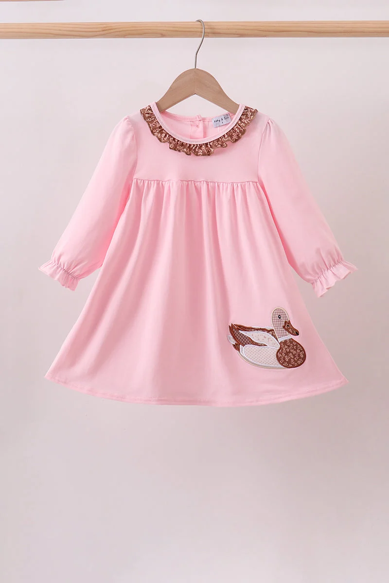 Refined Pink Mallard Applique Ruffle Dress Selected