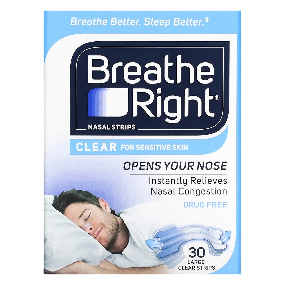 Comfortable Breathe Right Nasal Strips Clears for Sensitive Skin Large Clear Strips 30 Ea Elegant