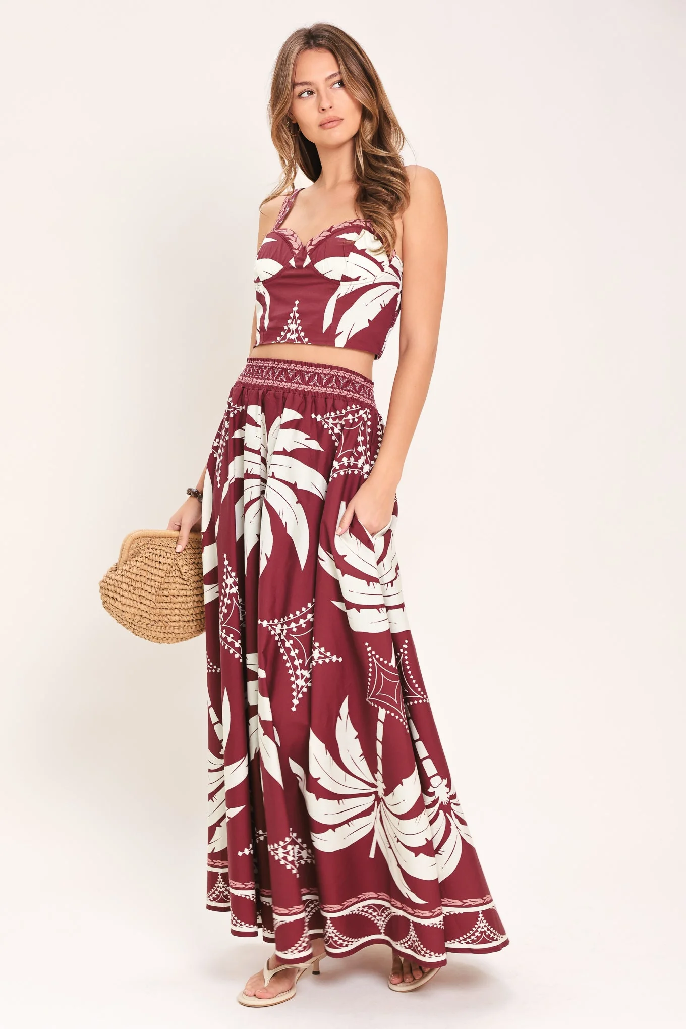 High-End Paradise Charm Woven Top and Skirt Set Safe