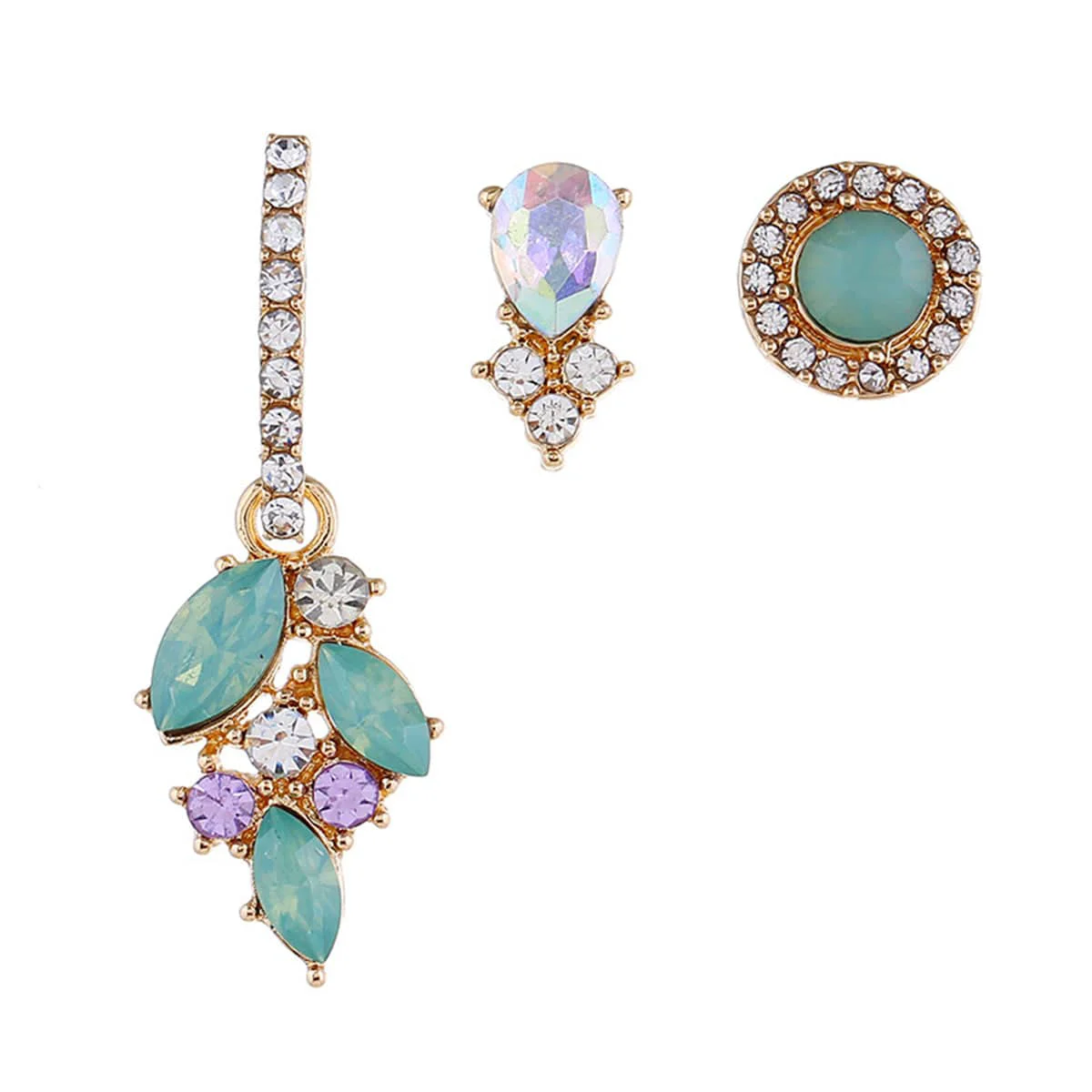 Stylish Green Crystal Cubic Zirconia Botanical Earring Set High-End