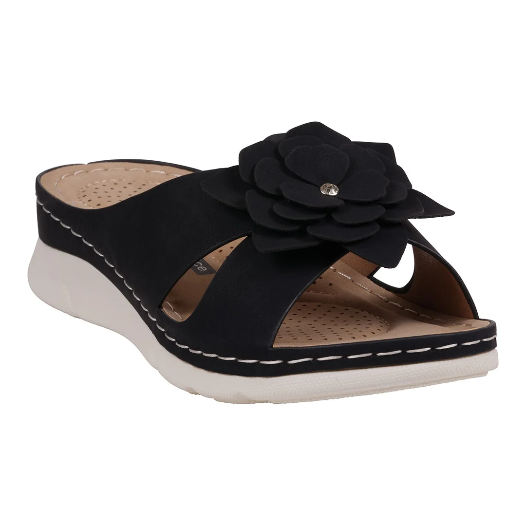 Reusable Women's Claire Black Cushioned Footbed Sandals Secure