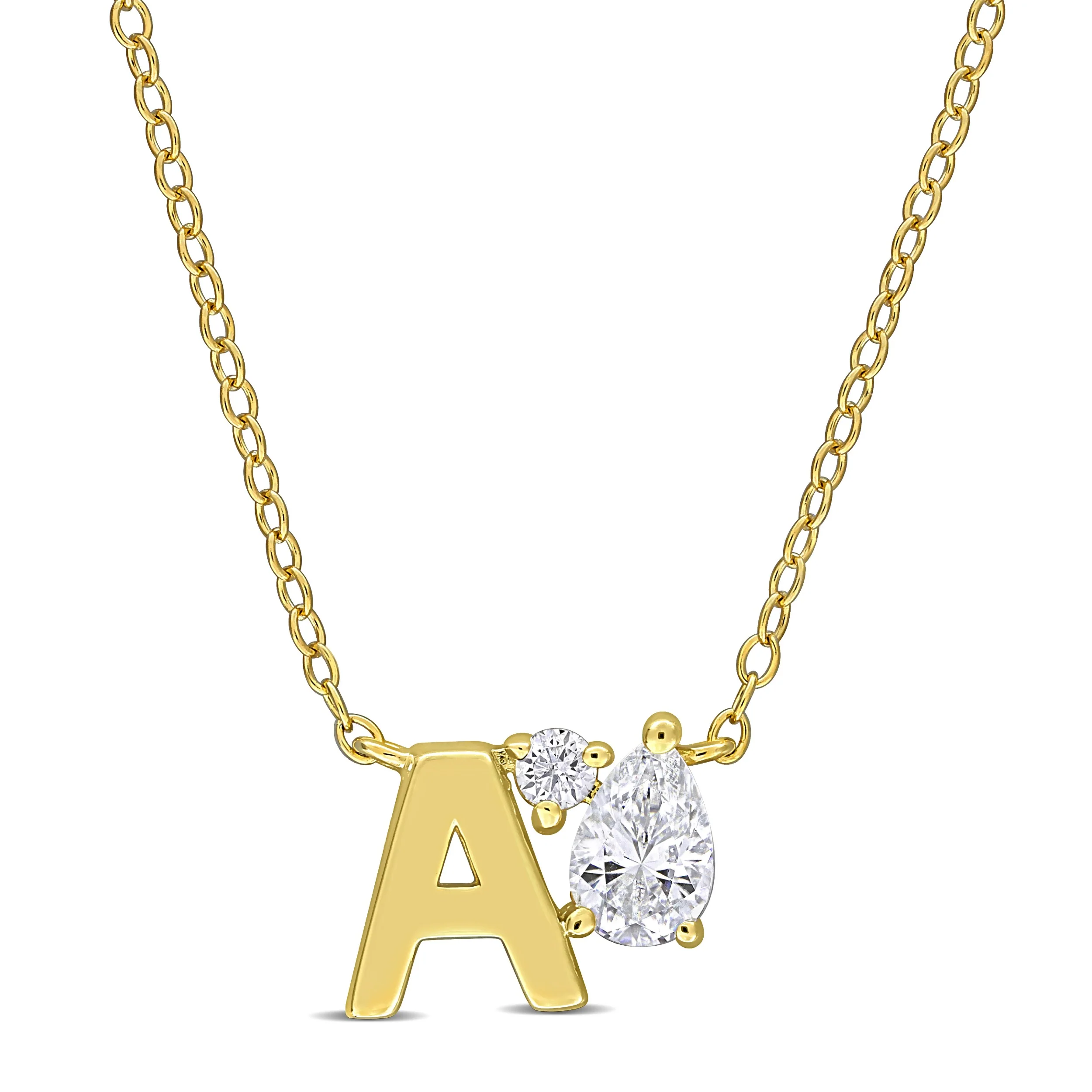 Trendy Sofia B. ¾ CT TGW Created White Sapphire Initial Necklace Yellow Silver 18 inches Fast