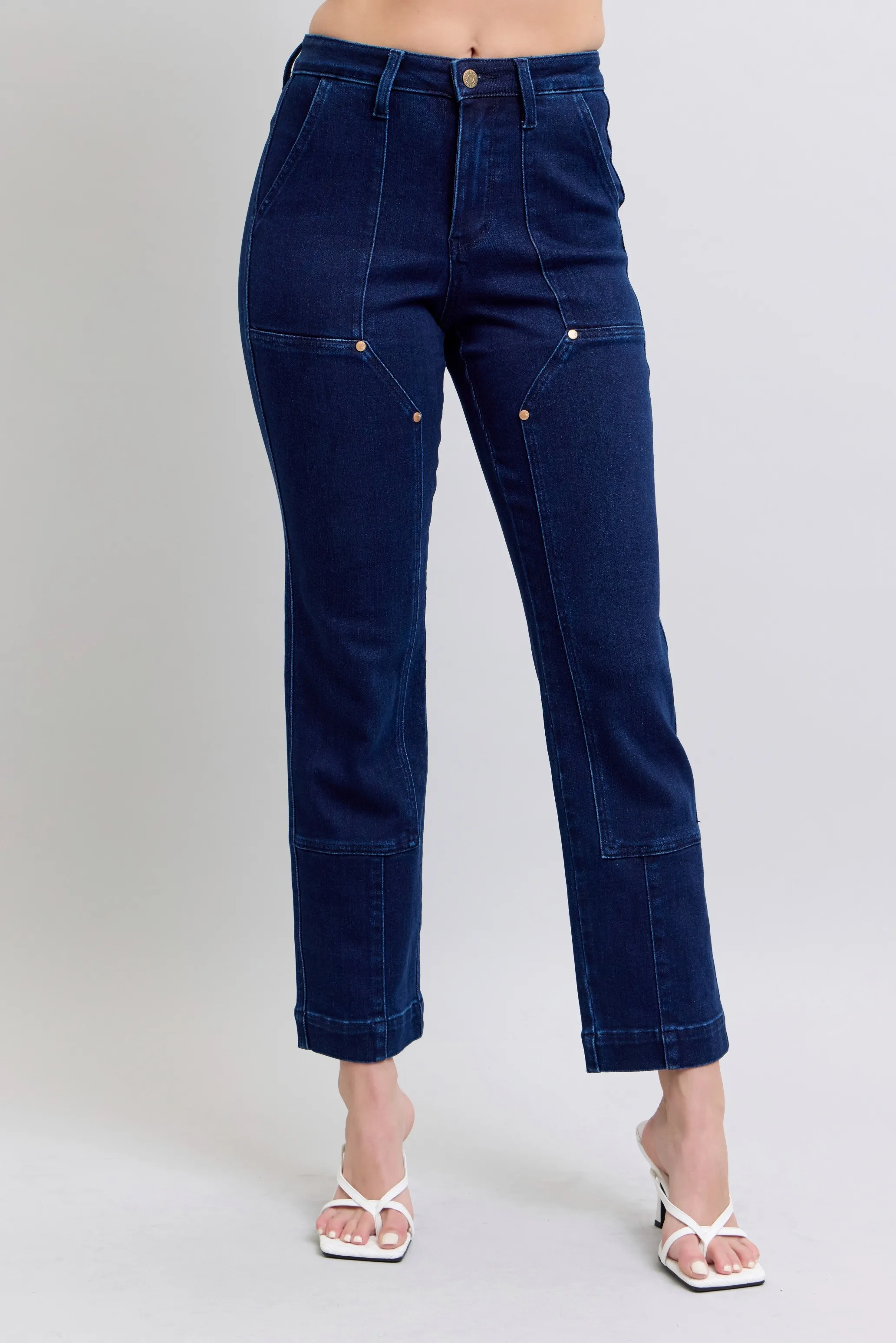 Convenient Judy Blue Full Size Hw Work Wear Knee Patch Straight Jeans Plus Size Selected