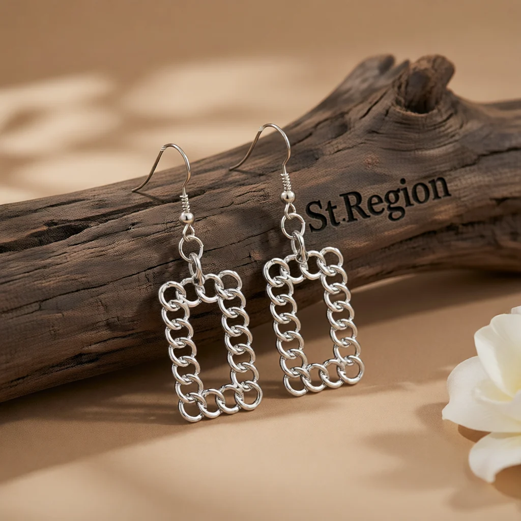 Versatile Silvertone Open Figaro Rectangle Drop Earrings Comfortable