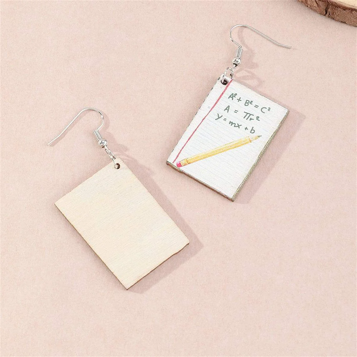 Classic White Wood Silvertone Book Drop Earrings Environmentally Friendly