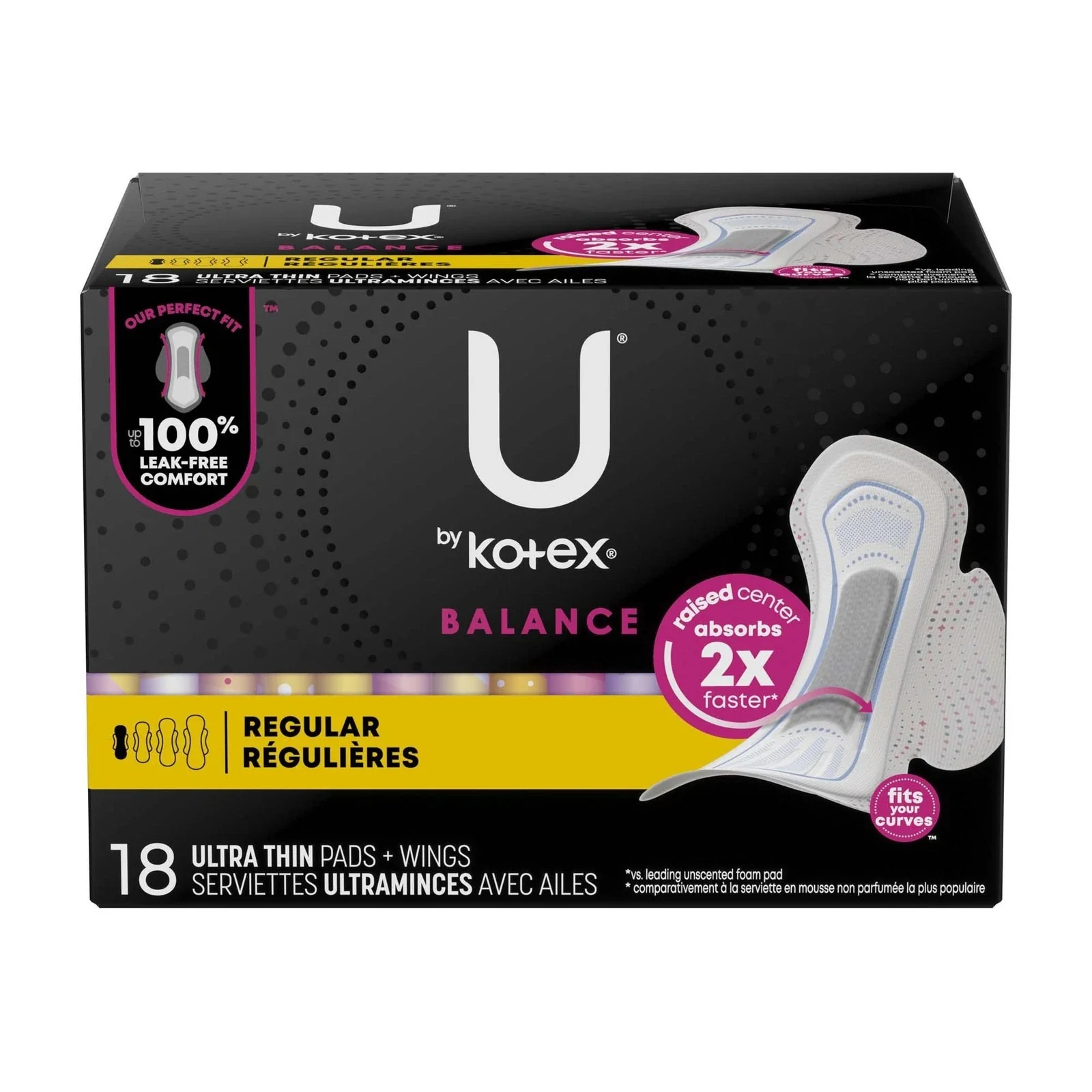 Smooth Kotex U Balanced with Wings Absorbent Thin Maxi Pads for Women 18Ea Soft