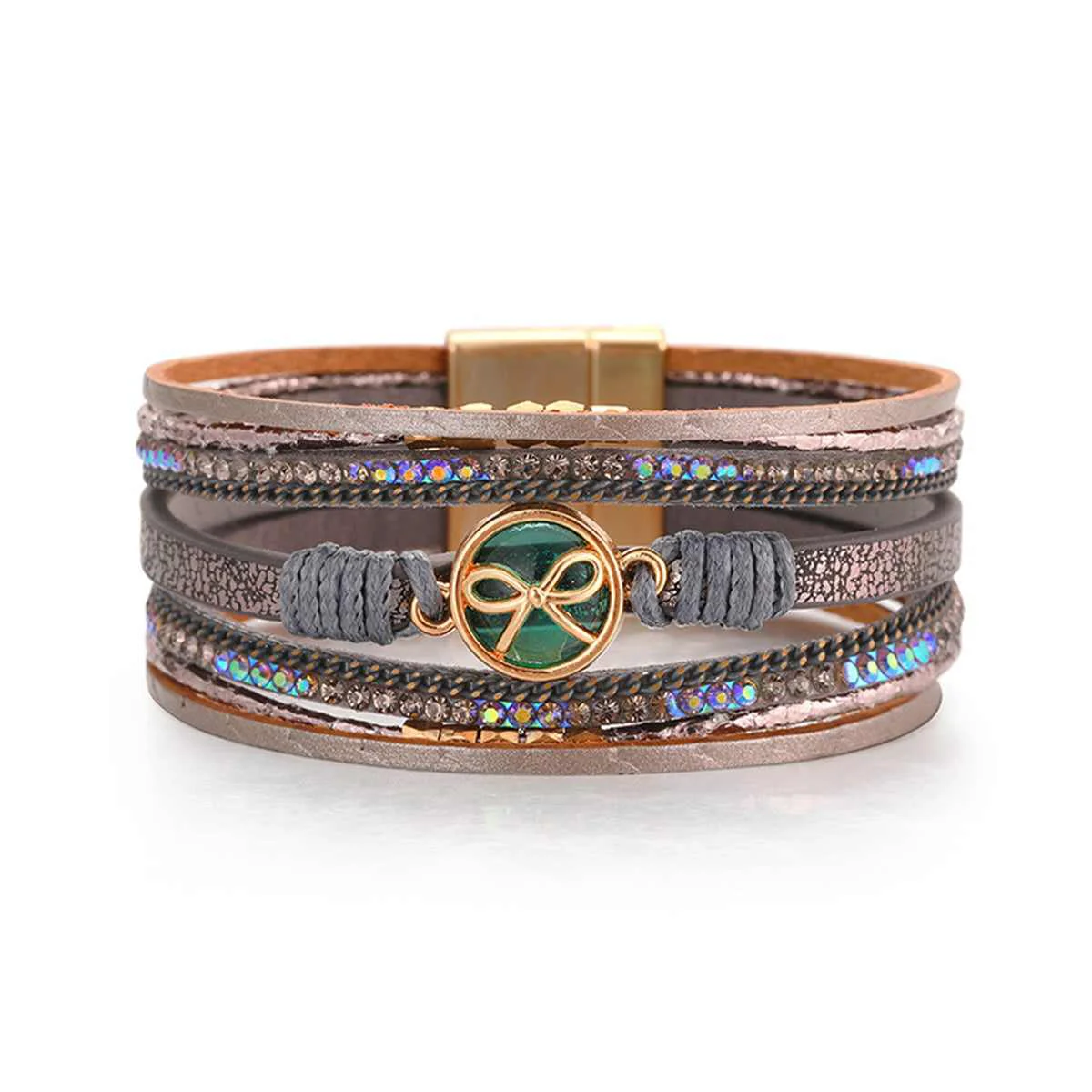 Specialty Teal Polystyrene Cubic Zirconia Goldtone Bow Layered Bracelet Secure