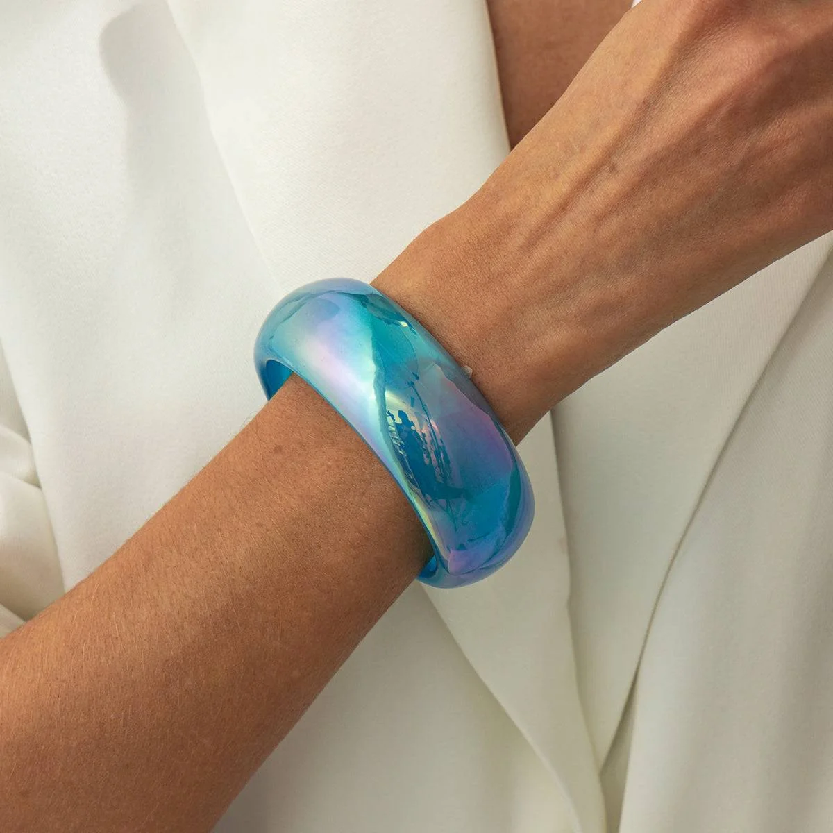 Specialty Iridescent Blue Resin Bangle Smooth