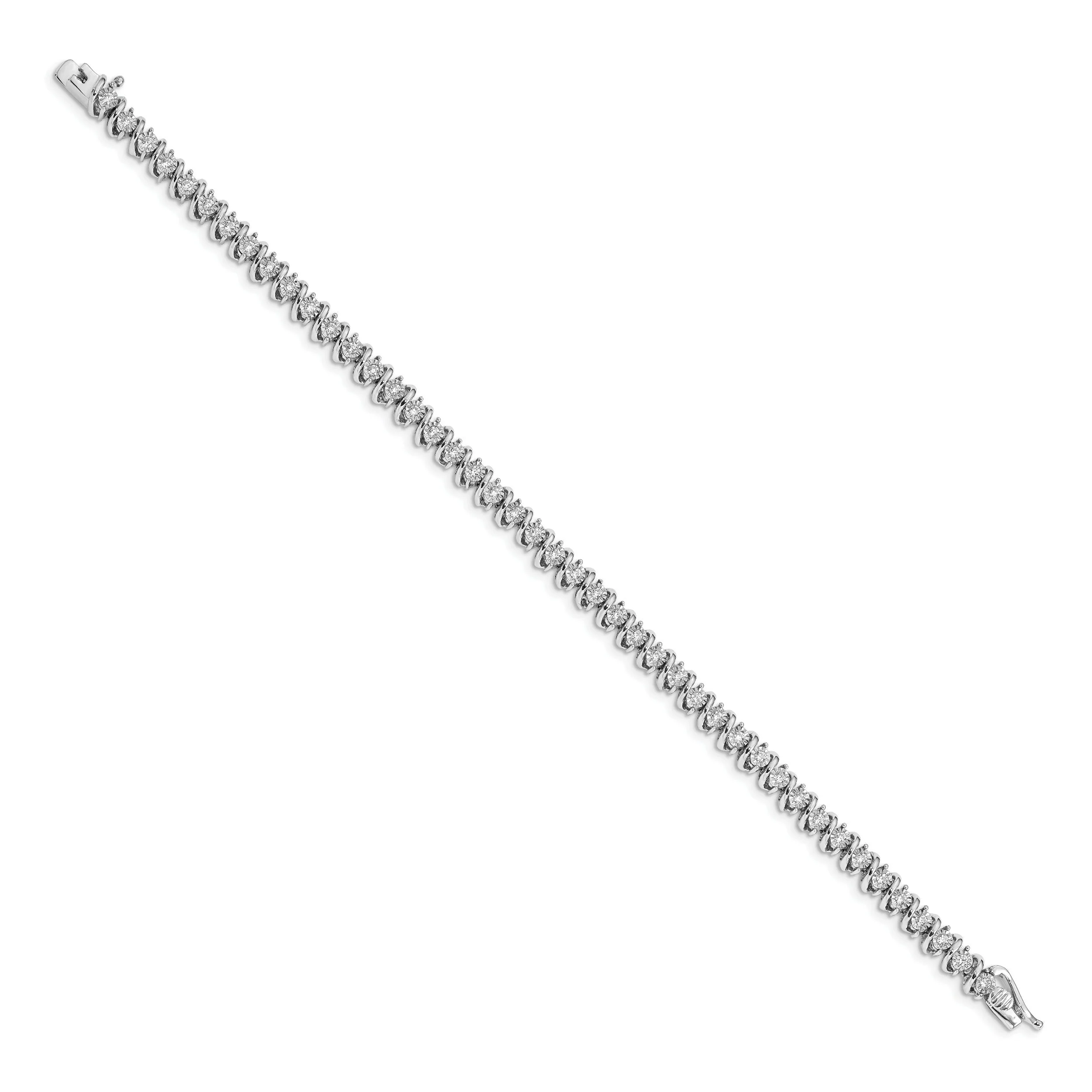 Superior 14k White Gold Lab Diamond S-link Tennis Bracelet Genuine