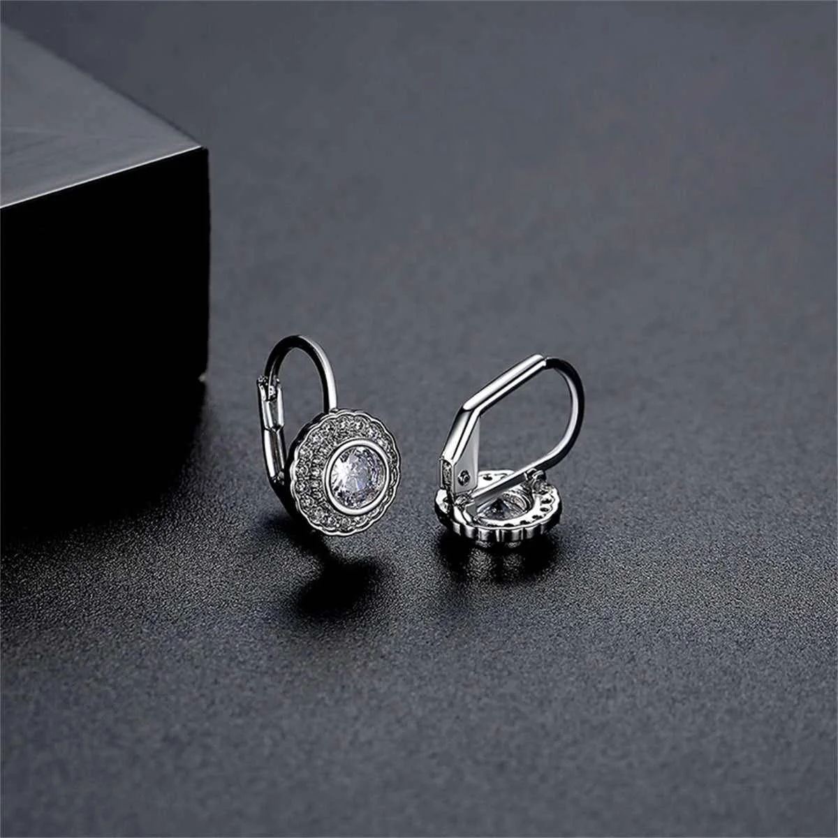 Verified Crystal Cubic Zirconia Silvertone Huggie Earrings Fine Crafted