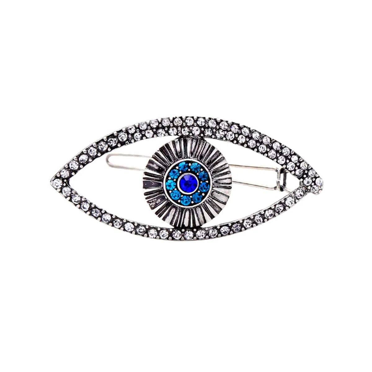 Premium Cubic Zirconia Silvertone Evil Eye Hair Clip Solid