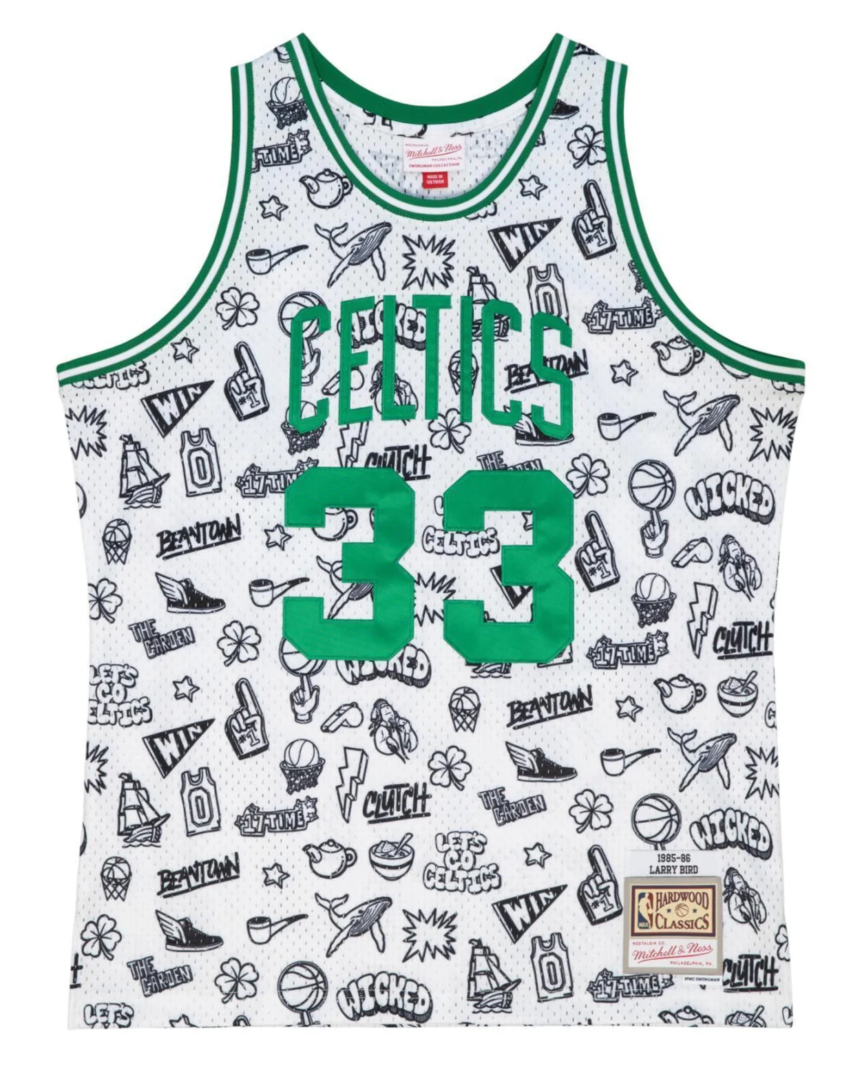 Versatile Mitchell Ness Men's Doodle Swingman Jersey Celtics 1985 Larry Bird Jerseys Environmentally Friendly