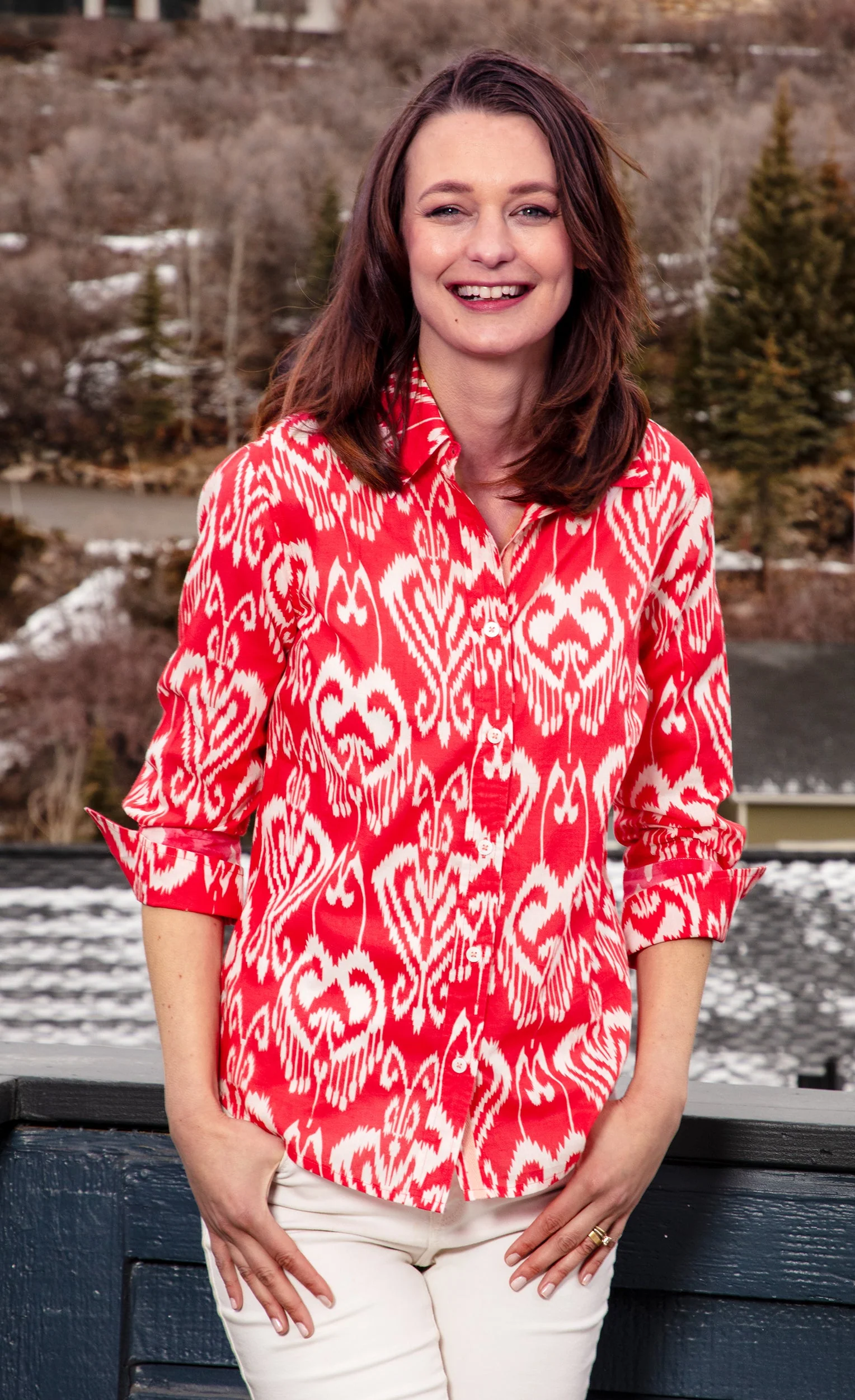 Verified Rome Shirt 3 4 Sleeve Pink White Ikat World-Class