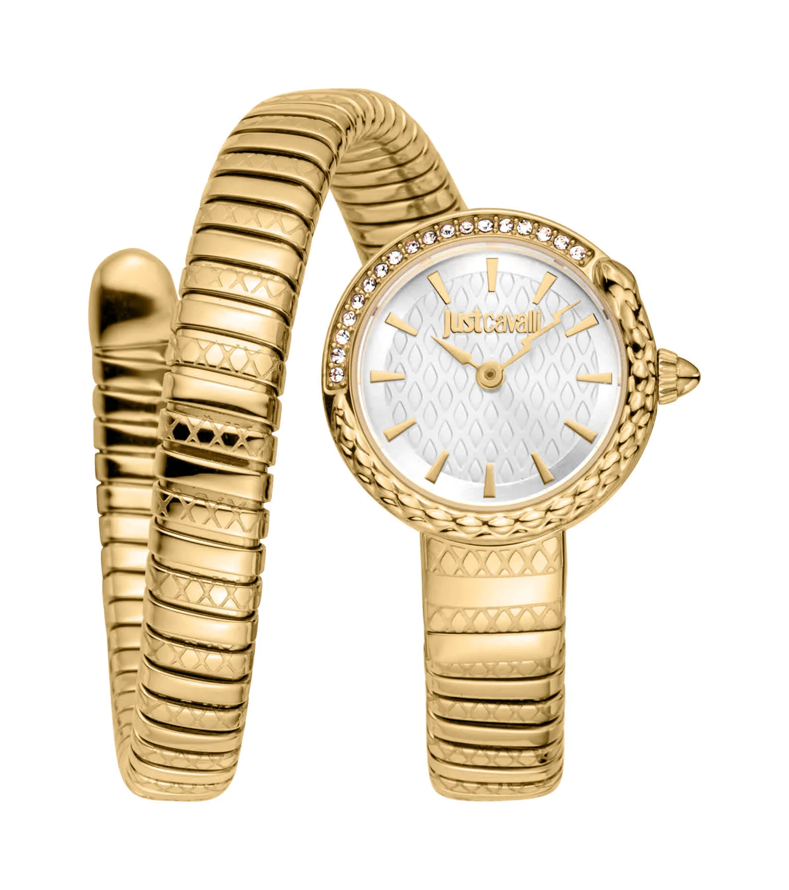 Certified Jc1l301m0025 Just Cavalli Cerchio Snake Women s Gold Snake Watch with Silver Dial Natural