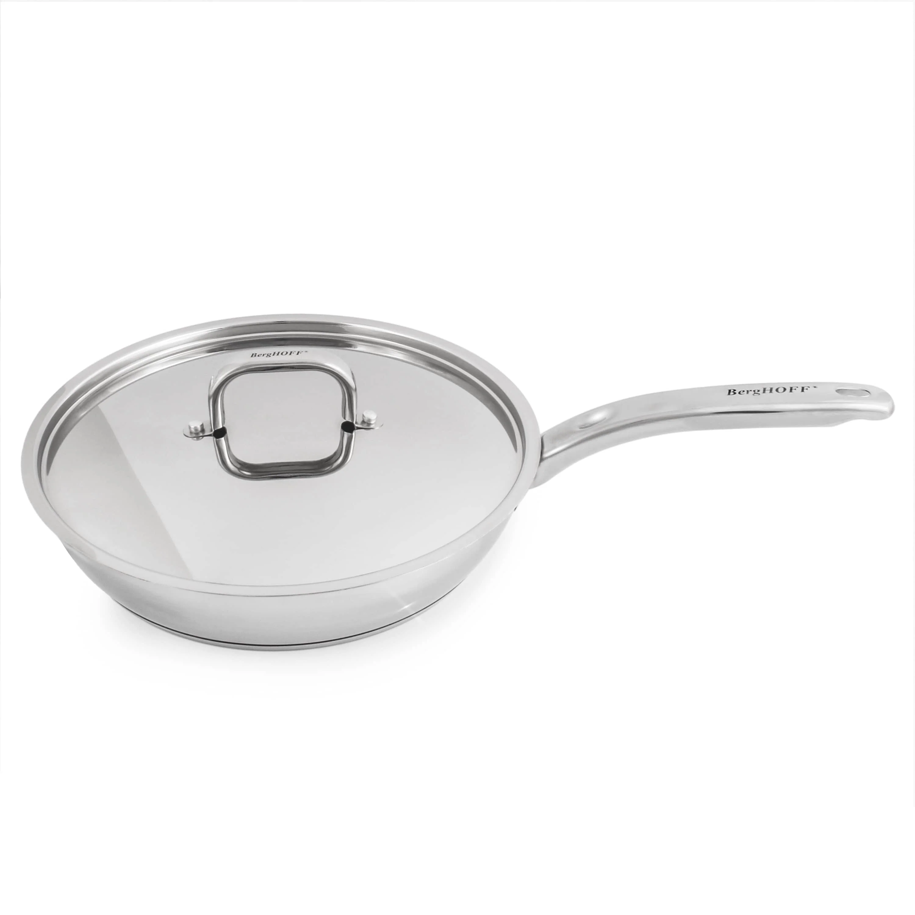 Convenient BergHOFF Belly Shape 18 10 Stainless Steel 10.5 Skillet with SS Lid 2.5qt. Solid
