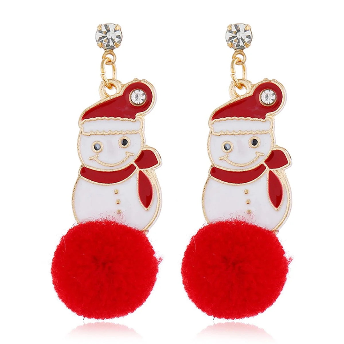 Breathable Cubic Zirconia Red Snowman Pom-Pom Drop Earrings Clean