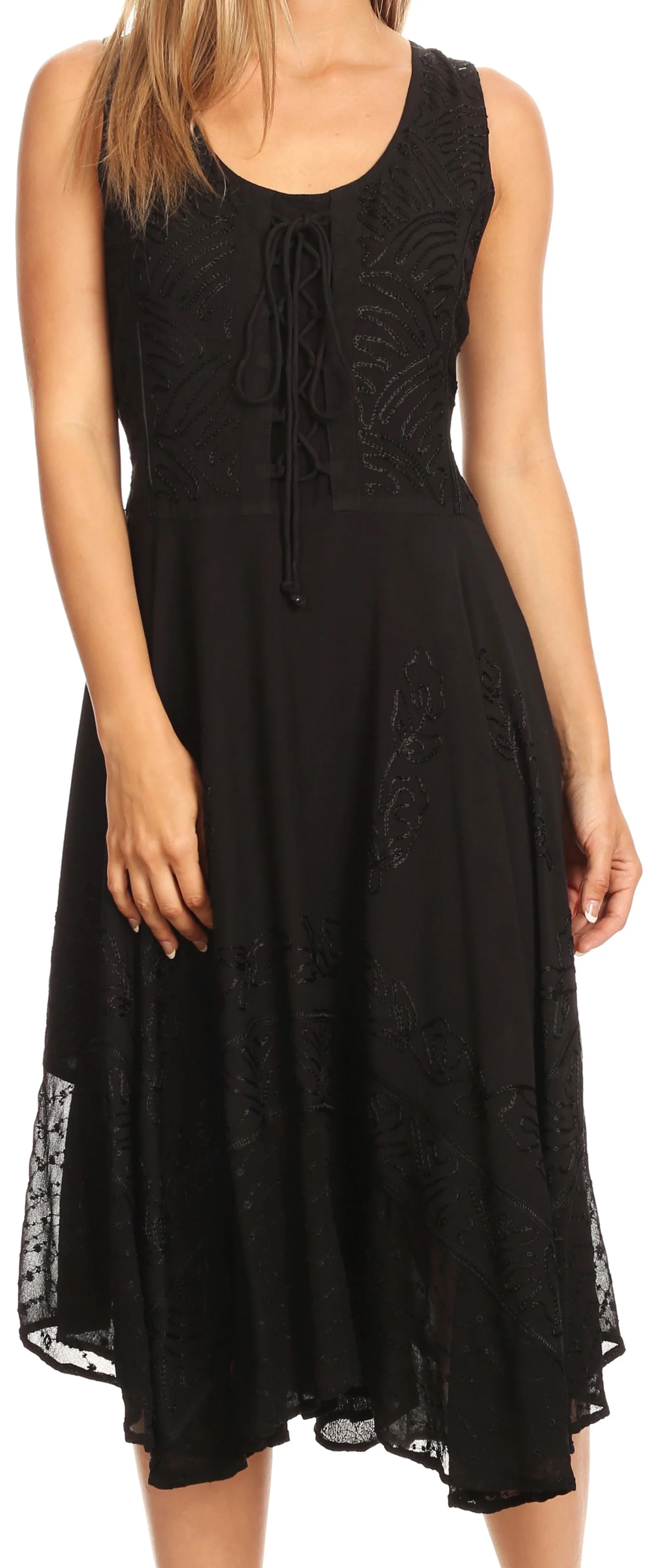 Soft Sakkas Magdilena Stonewashed Corset Front Embroidered Dress Dependable