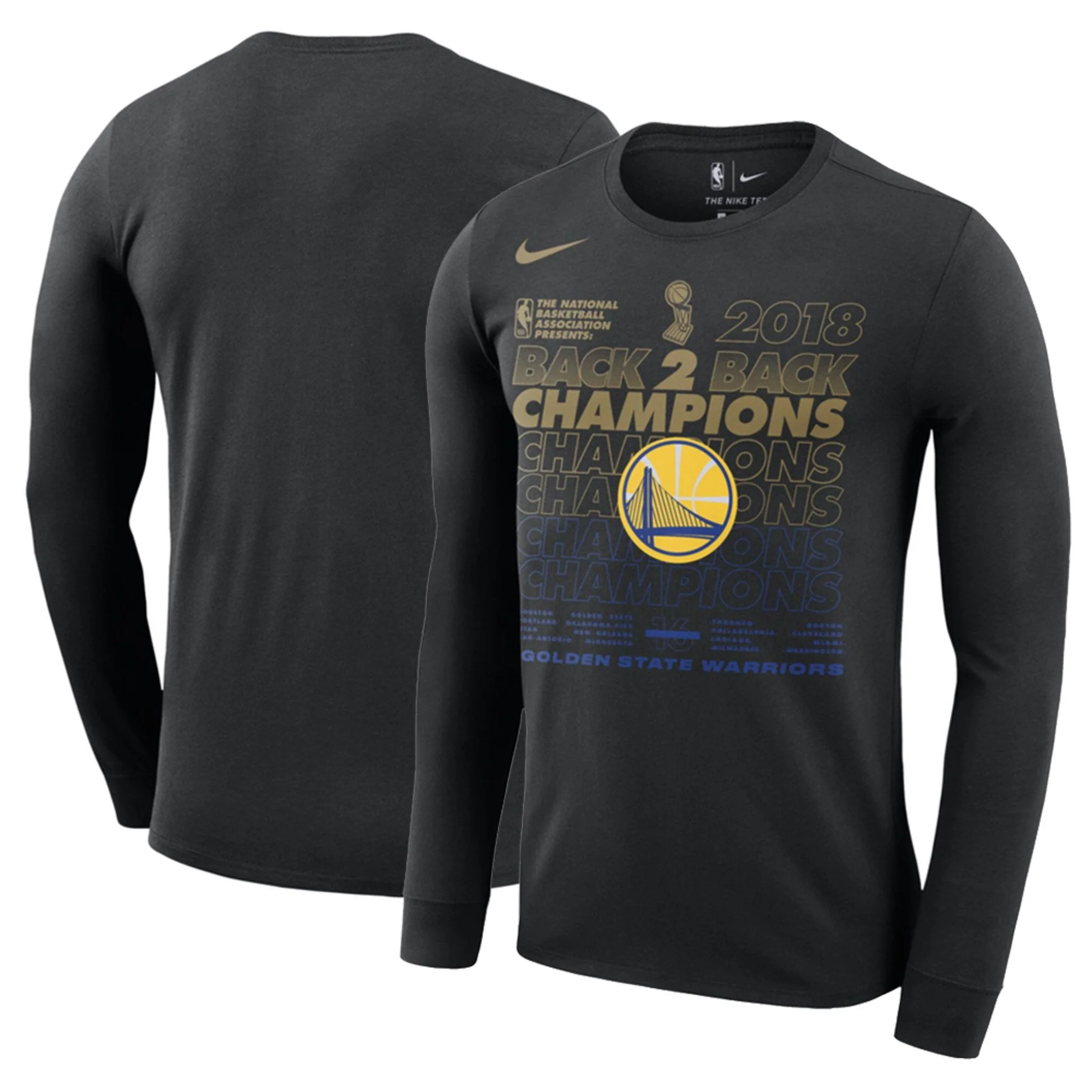 Certified Nike Men's NBA Gsw 2018 NBA Finals Champions Locker Room Long Sleeve T-Shirt T-Shirts Artisan