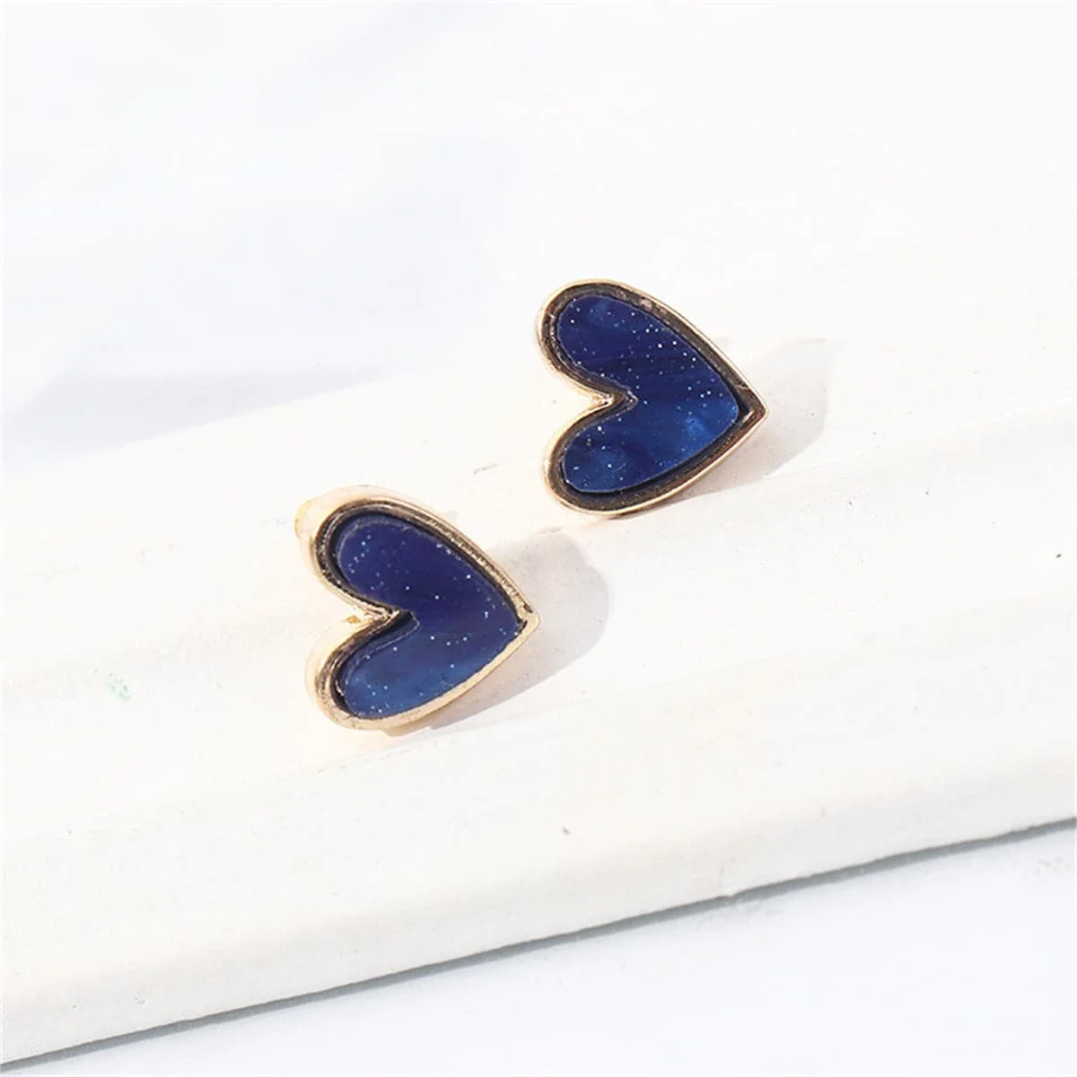 Durable Blue Acrylic Goldtone Heart Stud Earrings Detailed