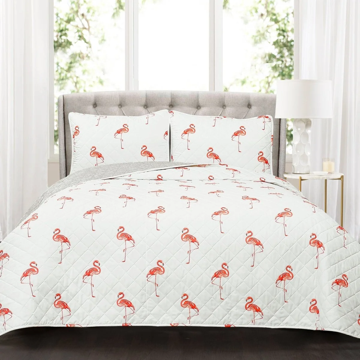 Outstanding Kelly Flamingo Quilt 3 Piece Set Pure