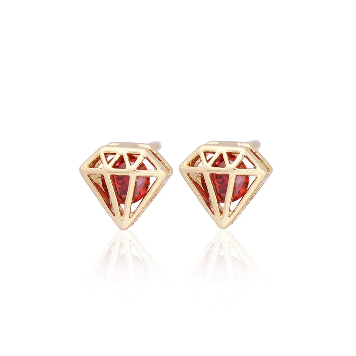 Unique Red Cubic Zirconia Goldtone Stud Earrings Luxury