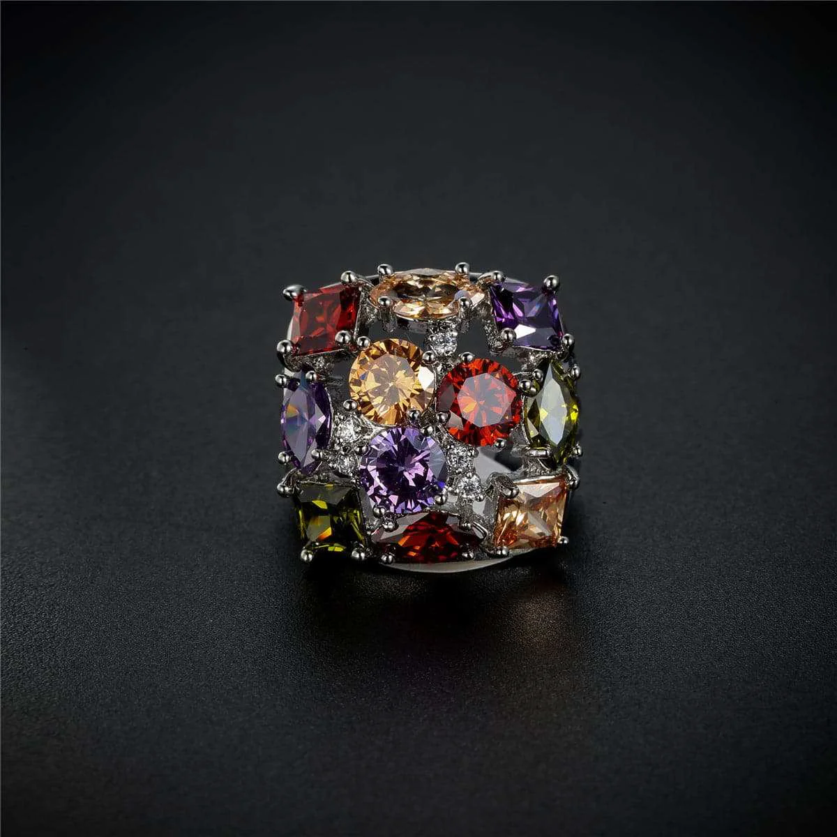 Recyclable Purple Crystal Silvertone Square Ring Optimized