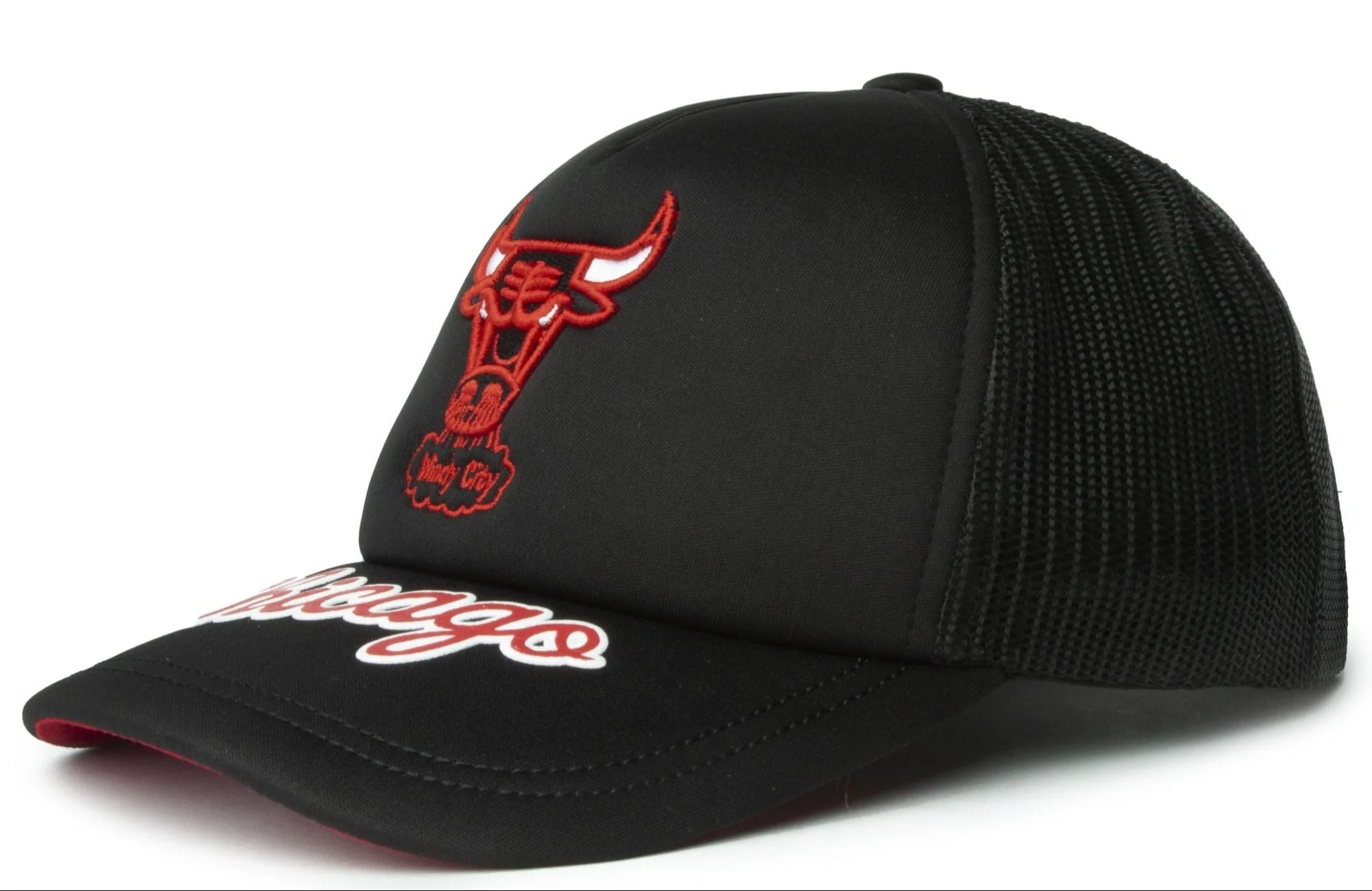 Detailed Mitchell Ness Men's NBA Puff The Trucker Hwc Bulls Hats Safe