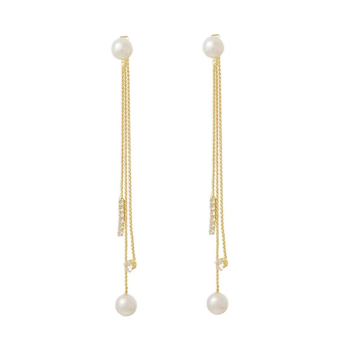 Elegant Pearl Cubic Zirconia Goldtone Beaded Tassel Ear Jackets Soft