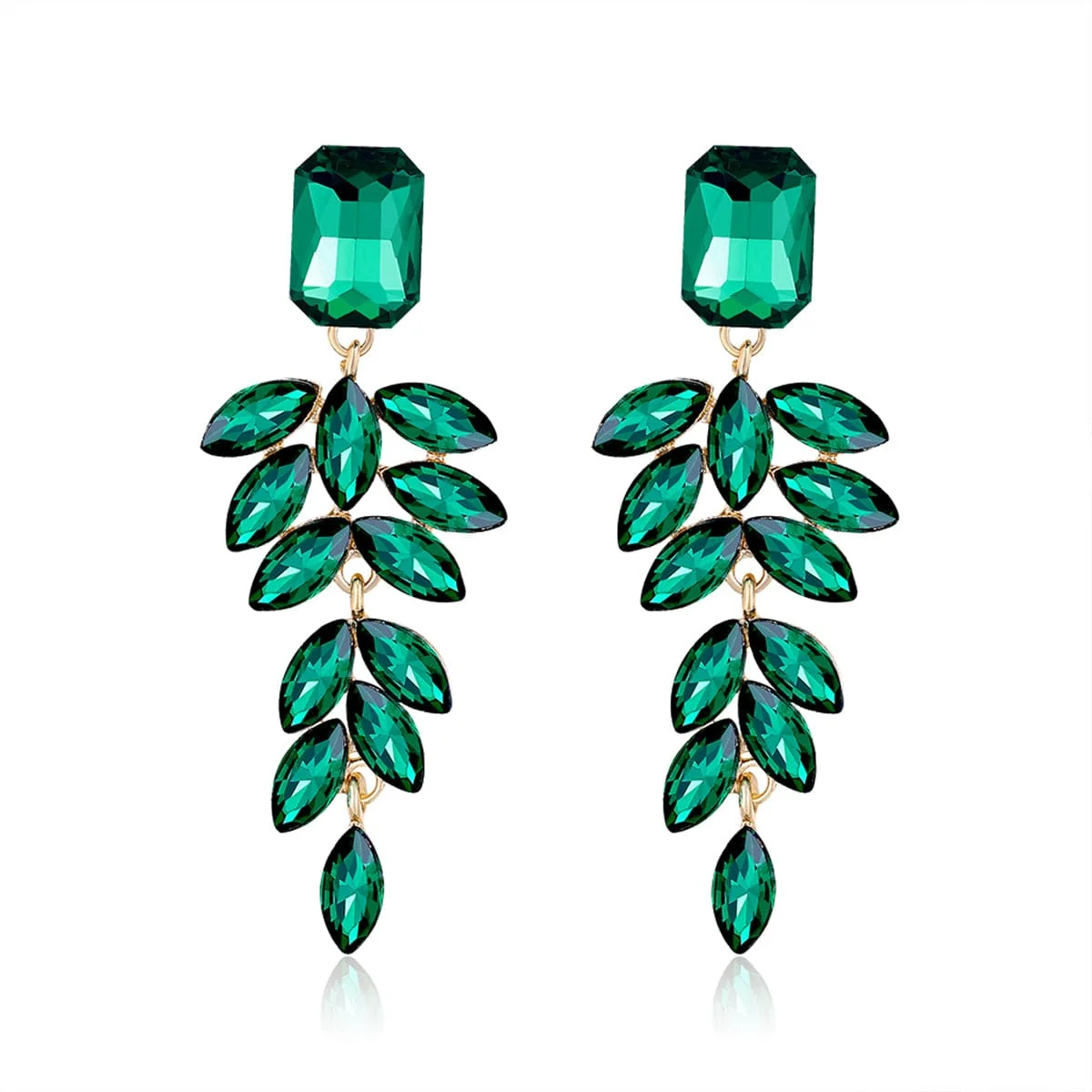 Top-Quality Green Crystal Goldtone Botanical Drop Earrings Authentic