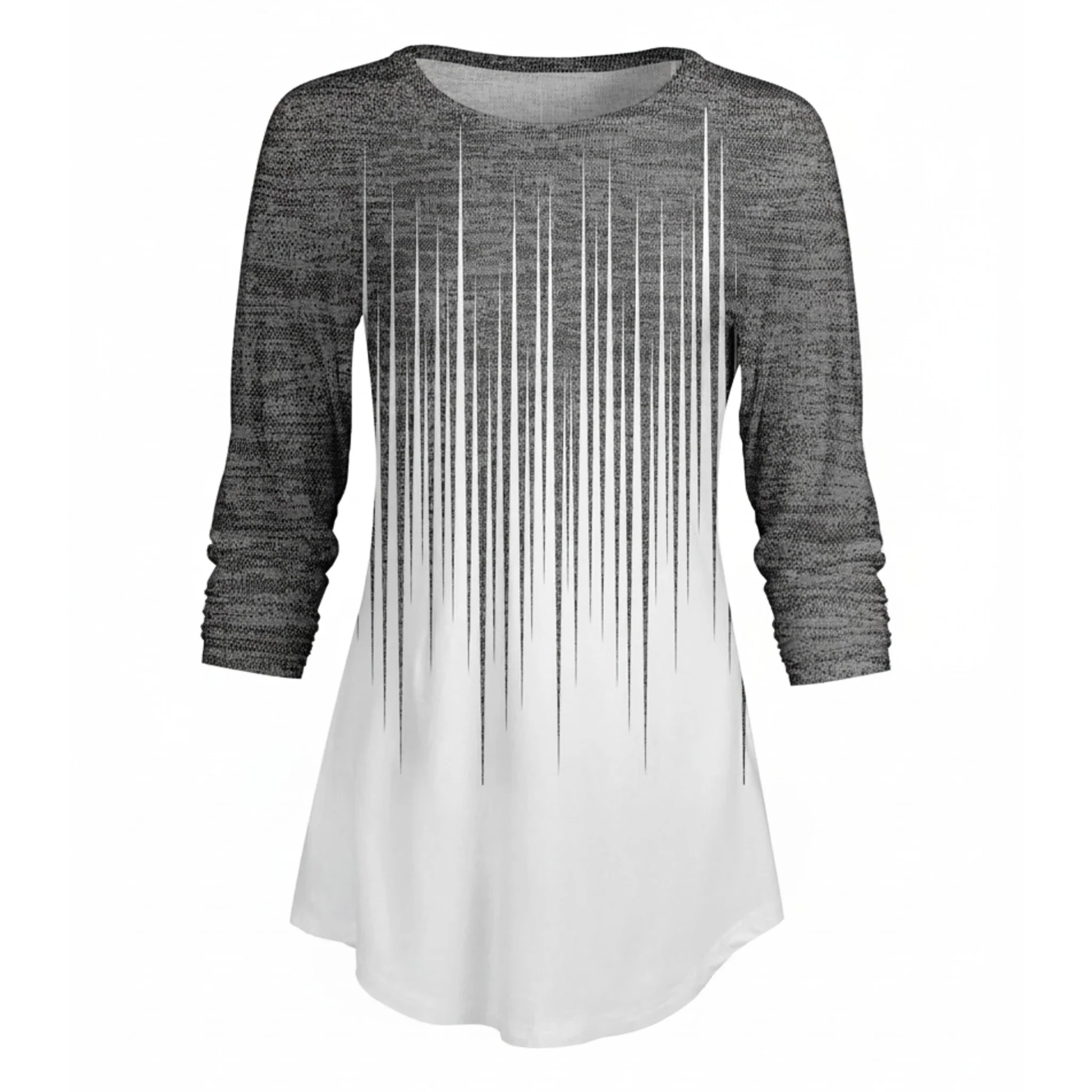 Long-Lasting Lily by Firmiana Women s ¾ Sleeve Scoop Neck Tunic Top Grey and White Linear Powerful