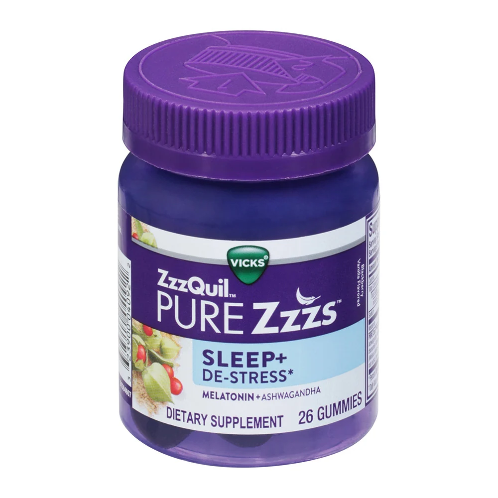 Classic Vicks ZzzQuil Pure Zzzs De Stress Melatonin Sleep Aid Gummies 26 Oz Effective