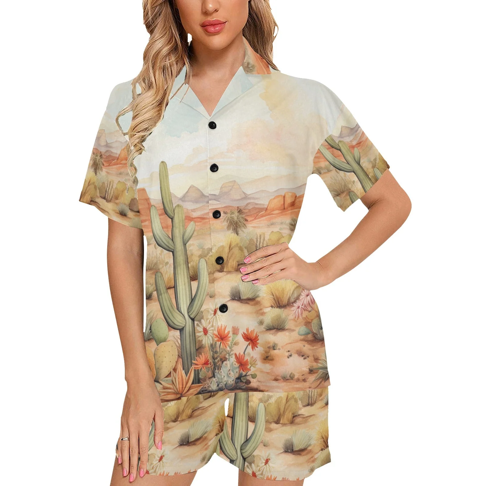 Solid Watercolor Desert Women's Western Pajama Set Sustainable