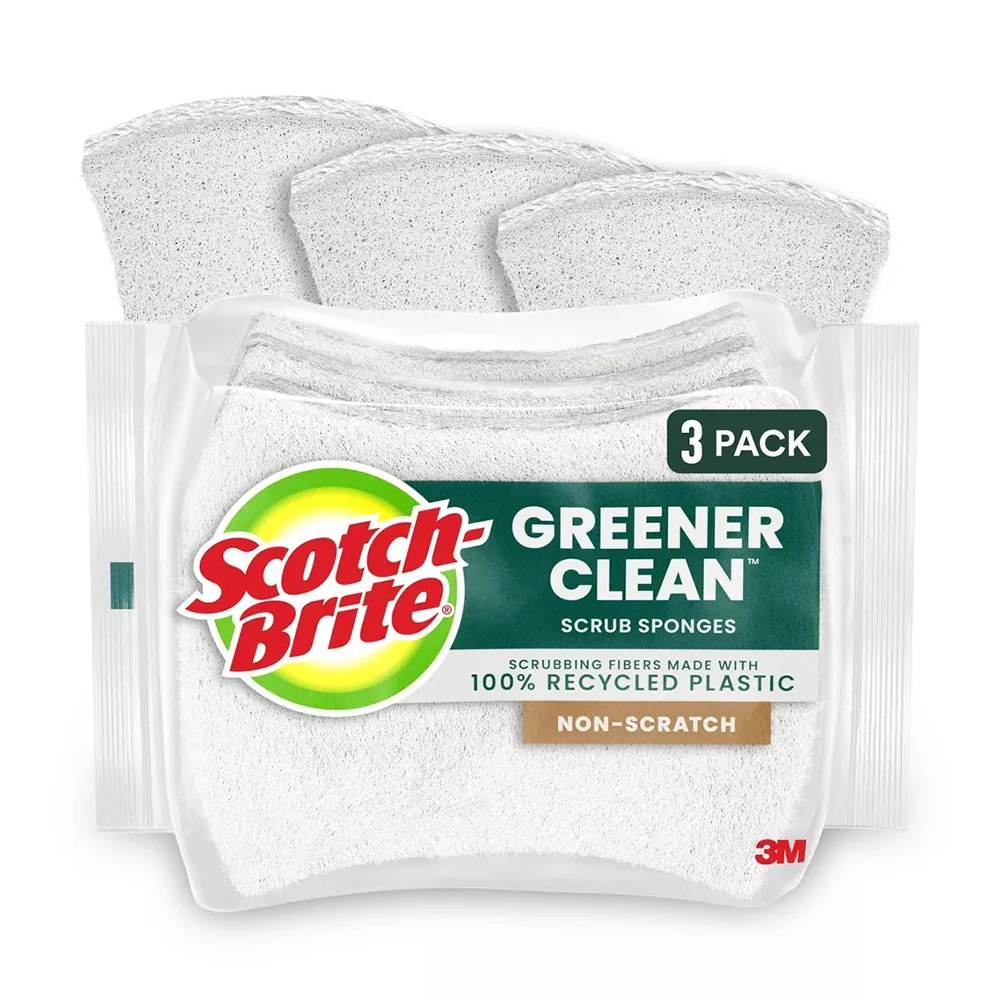 Luxury Scotch-Brite Greener Clean Scrub Sponges Recycled Scrubber Non-Scratch 3 Scrub 1Ea Sustainable