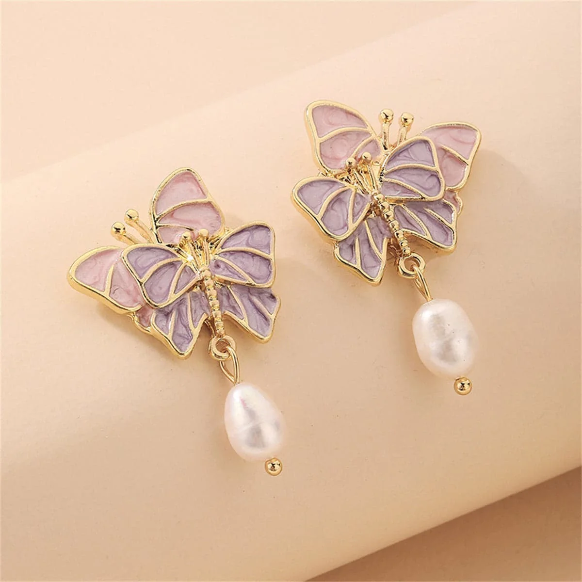 Versatile Pearl Enamel Pastel Tiered Butterfly Drop Earrings High-Performance