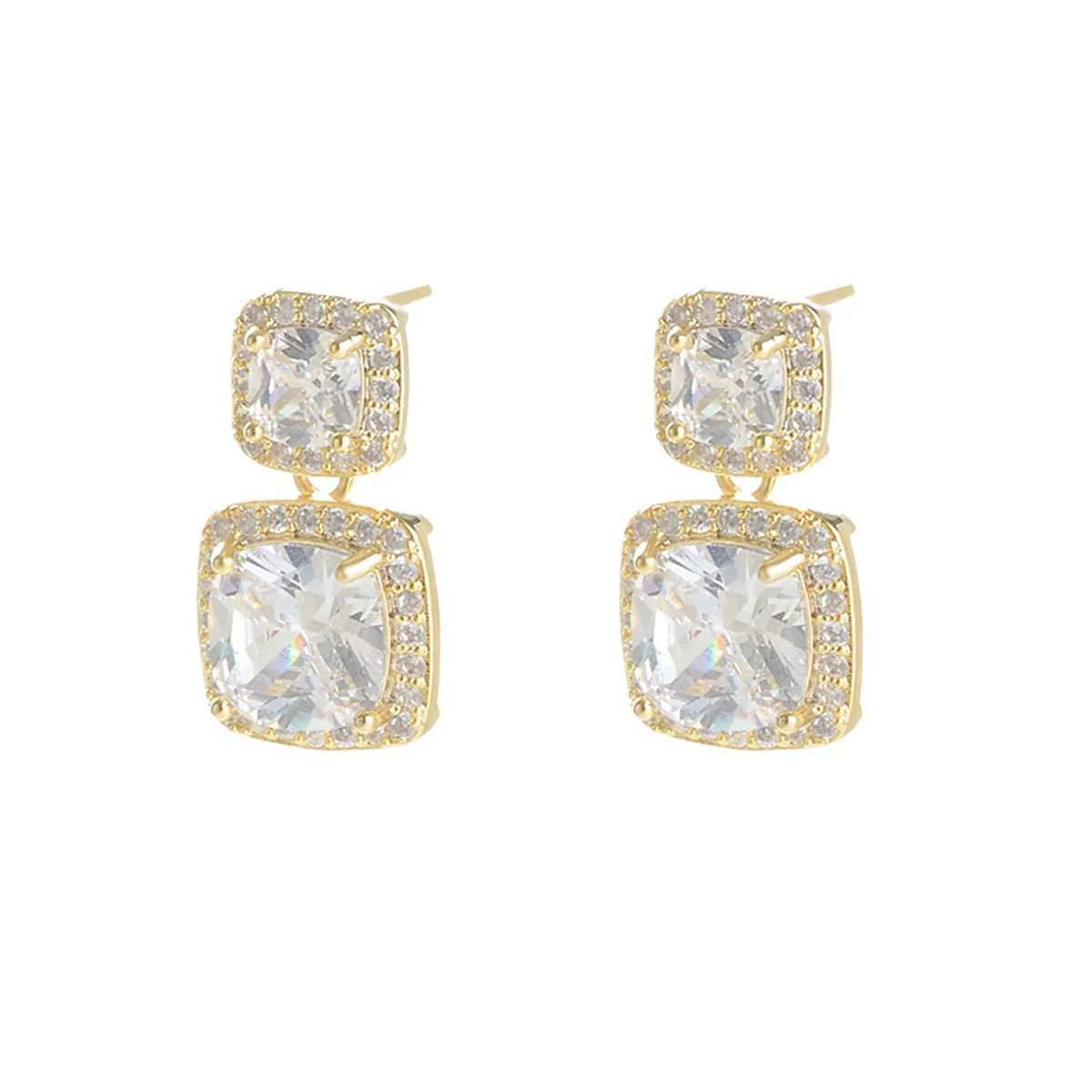 Classic Cubic Zirconia Crystal Goldtone Double Cushion Drop Earrings Authentic