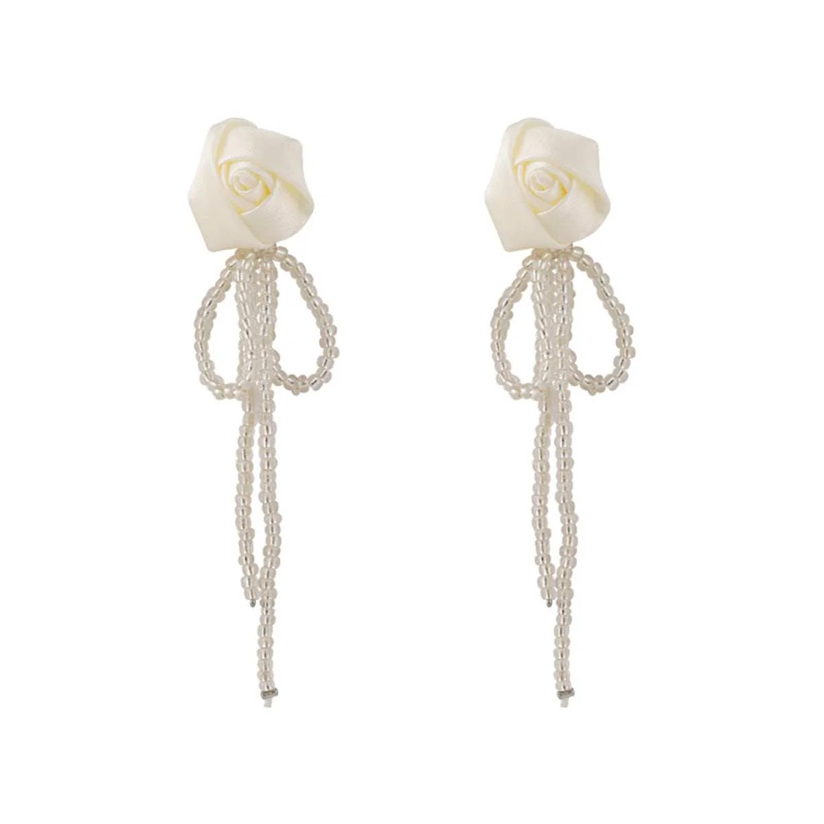 Trusted White Textile Acrylic Rosette Beaded Tassel Drop Earrings Traditional