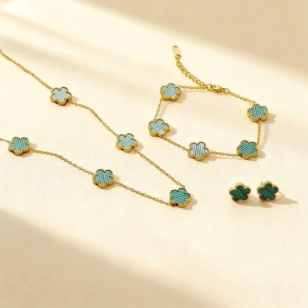 Lightweight 3 Pcs Lucky Clover Y-Necklace Bracelet Set Certified