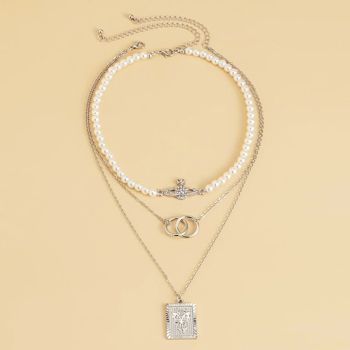 Artisan Pearl Silver Plated Butterfly Card Necklace Set High-Grade